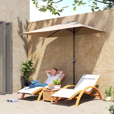 Outsunny 8ft Half Round Umbrella Outdoor Balcony Parasol Patio Garden Outdoor Window Sun Shade w/ 5 Ribs