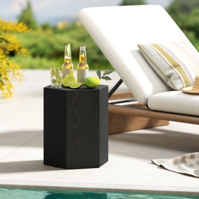 HOMCOM Hexagonal Side Table, Small End Table with 4 Adjustable Feet for Indoor, Outdoor, Black