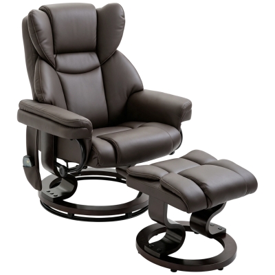 HOMCOM Massage Recliner Chair with Footrest, Swivel, Faux Leather, Brown