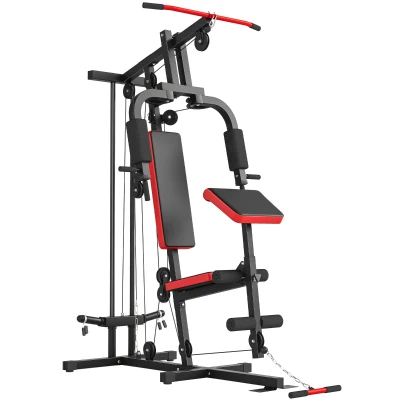 Soozier Home Gym Equipment, Multifunctional Weight Machine with Pulley System for Full Body Strength Training, Black