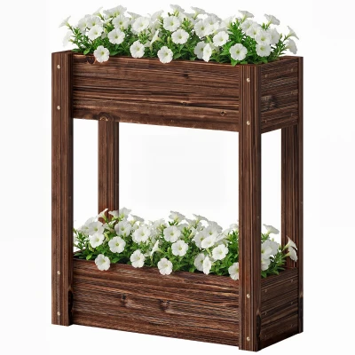 Outsunny 2-Tier Wooden Raised Garden Bed with Legs, 23.6" x 9.8" x 27.6" Elevated Planter Box with Drainage Holes and Bed Liner