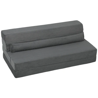 HOMCOM Floor Chair with Back Support Four-Fold Floor Gaming Chair Side Pockets Pillow Floor Seat Sofa Bed, Dark Grey