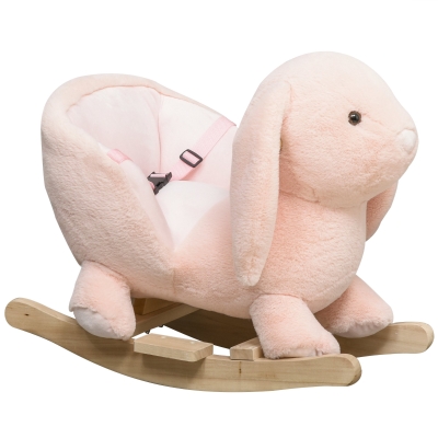 Qaba Wooden Rocking Horse with Sound, Plush Chair for Kids, Pink