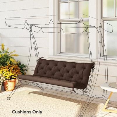Outsunny 3-Seater Outdoor Bench Swing Chair Replacement Cushions for Patio Garden, Coffee
