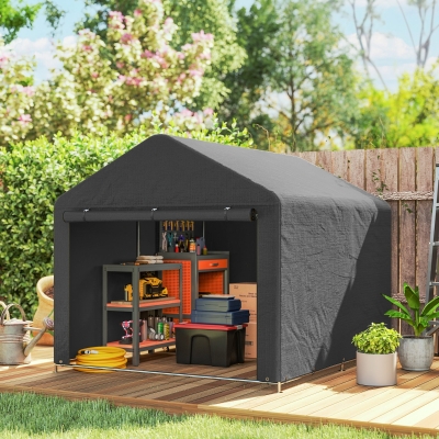 Outsunny 6.6' x 7.8' Portable Shed, Waterproof Bike Tent with Roll-up Zipper Door and Galvanised Steel Frame, Dark Grey