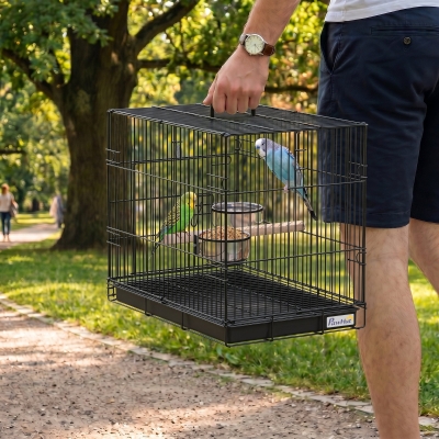 PawHut Bird Cage Portable w/ Slide-Out Tray Travel Cage for Parakeets w/ Perch & Food Bowls Black