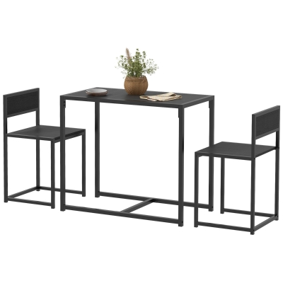 HOMCOM 3-Piece Industrial Dining Set with Table & 2 Chairs, Black
