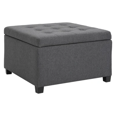 HOMCOM Tufted Storage Ottoman, Upholstered Accent Bench Seat, Cube Storage Box, Footrest Stool, Dark Grey