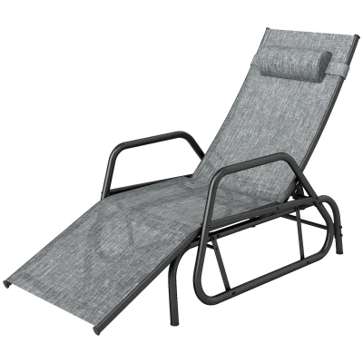 Outsunny Outdoor Glider Lounge Chair, 3-Position Adjustable Tanning Chair Recliner with Headrest for Garden, Yard, Pool, Grey