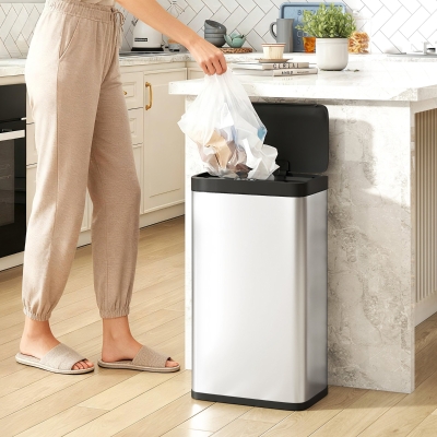 HOMCOM 12 Gallon (45 L) Sensor Can, Automatic Garbage Can with Soft-Close Lid, Fingerprint-Proof Stainless Steel, Silver