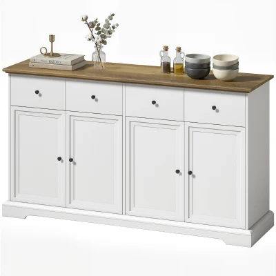 HOMCOM Sideboard Buffet Cabinet, 55" Farmhouse Kitchen Cabinet with Soft-Close Doors, 2 Drawers and 2 Adjustable Shelves