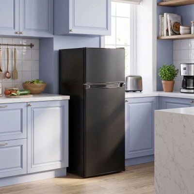 HOMCOM 7.7 Cu. Ft. Mini Fridge with Freezer, Compact Refrigerator with Adjustable Thermostat, Reversible Door, Black