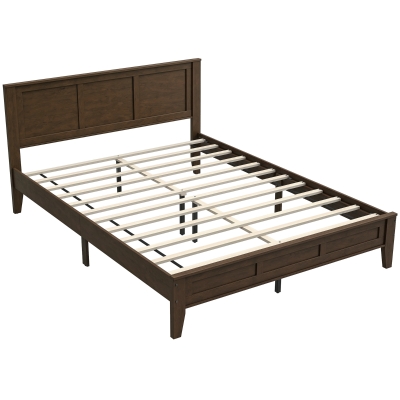 HOMCOM Queen Bed Frame with Headboard, Storage, Walnut