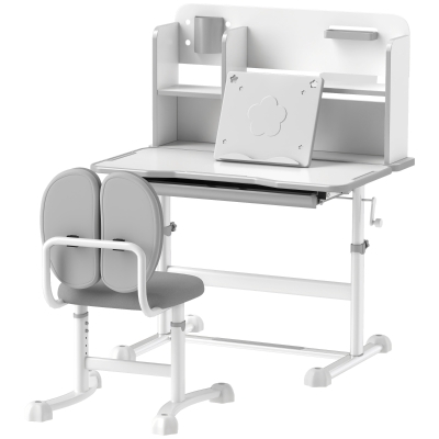 Qaba Height Adjustable Kids Desk & Chair Set, Gray