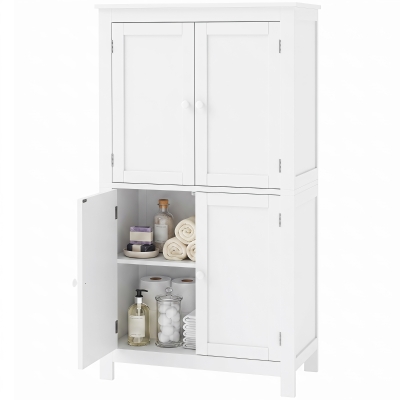 HOMCOM Freestanding Bathroom Cabinet, Tall Bathroom Cabinet with Hidden Storage and Adjustable Shelves, Living Room, White