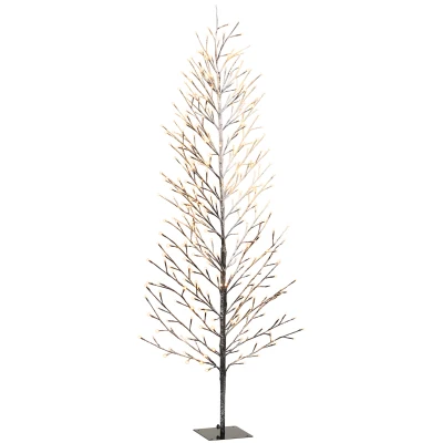HOMCOM 6FT Lighted Snow-Flocked Twig Tree with Fairy Lights 328 LED, Artificial Tree for Home Indoor Sheltered Outdoor