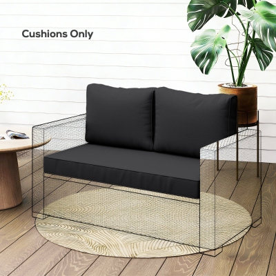 Outsunny 2 Seater Outdoor Seat Cushions with Backrest, Loveseat Double Sofa Outdoor Furniture Cushions, Black
