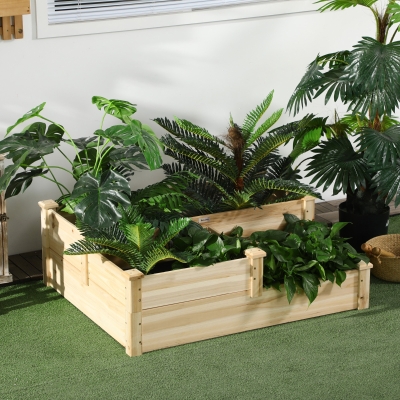 Outsunny 3 Tier Raised Garden Bed, 42.5" x 34.6" x 14.2" Wooden Raised Planter Box Kit for Growing Vegetables, Herbs, Flowers, Natural