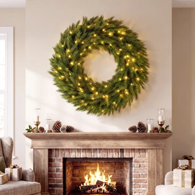 HOMCOM 36" Pre-Lit Norwegian Spruce Christmas Wreath, 100 LED, Green