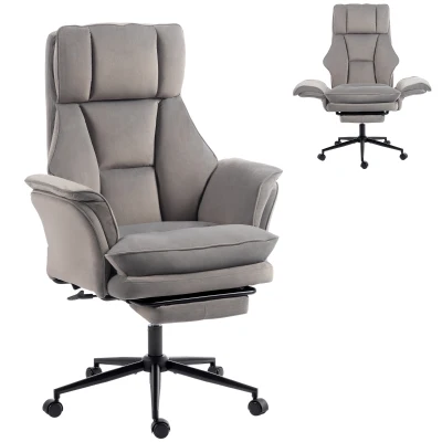 HOMCOM Cross Legged Office Chair with Footrest, 396 lbs Reclining Computer Desk Chair with High Back, Flip-up Armrests, Grey
