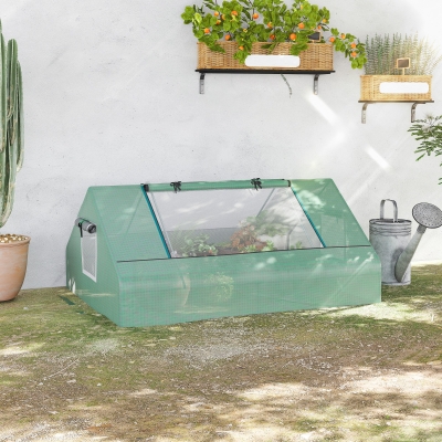 Outsunny 71" x 55" x 32" Mini Greenhouse Portable Hot House for Plants with 2 Large Windows and Ground Nails for Outdoor, Indoor, Garden, Gardening Kit, Green