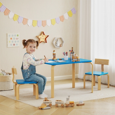 Qaba Kids Table and 2 Chair Set, Children Multi-Activity Furniture Set for Playing, Learning, Eating, Craft, Blue