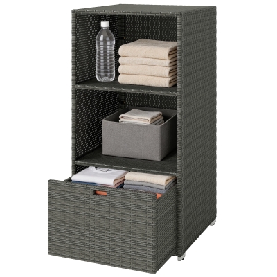 Outsunny Pool Towel Rack, Rattan Wicker Storage with Shelves, Gray