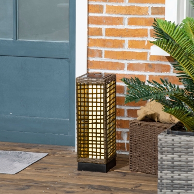 Outsunny Wicker Solar Outdoor Lamp, Decorative Floor Lamp with Auto On/Off LED Lights, IP44 for Patio, Porch, Pathway, Sand