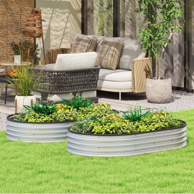 Outsunny 2Pcs Galvanized Raised Garden Bed, 5 x 3 x 1 ft Modular Metal Garden Beds with Rubber Strip Edging, Silver