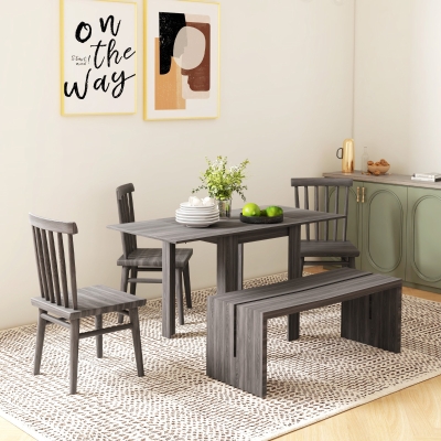 HOMCOM Folding Dining Table, Extendable Kitchen Table for Small Space, Drop Leaf Table for 2-4 People, Grey