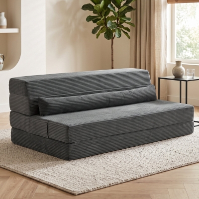 HOMCOM Floor Chair with Back Support Four-Fold Floor Gaming Chair Side Pockets Pillow Floor Seat Sofa Bed, Dark Grey