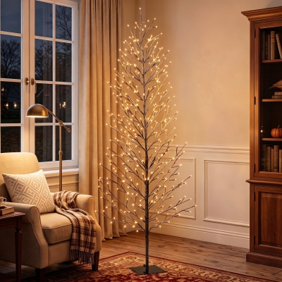 HOMCOM 6FT Lighted Snow-Flocked Twig Tree with Fairy Lights 328 LED, Artificial Tree for Home Indoor Sheltered Outdoor