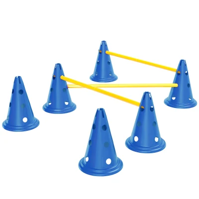 PawHut Dog Agility Hurdle Cone Set, Adjustable Obstacle Course Equipment with 6 Cones & 6 Poles, Carry Bag, Blue