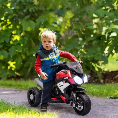 Qaba Kids Electric Motorcycle Ride-On Toy, with 3 Wheels, Music, Horn, Lights, Red