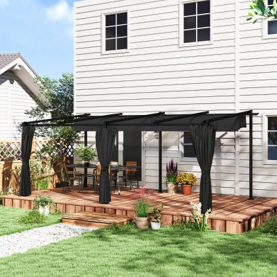 Outsunny 10' x 20' Metal Retractable Pergola Canopy with Sidewalls, Outdoor Gazebo UPF30+ Sun Shade Shelter for Garden, Deck