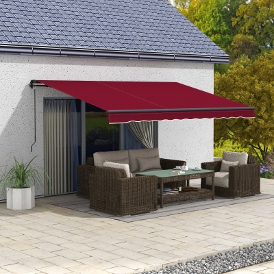 Outsunny 13' x 10' Retractable Awning, 280gsm UV Resistant Sunshade Shelter, for Deck, Balcony, Yard, Wine Red