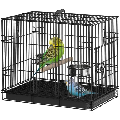 PawHut Bird Cage Portable w/ Slide-Out Tray Travel Cage for Parakeets w/ Perch & Food Bowls Black