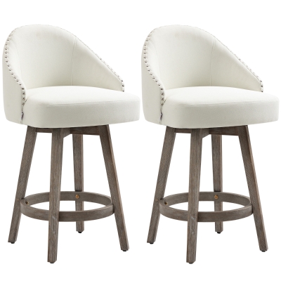 HOMCOM Set of 2 Fabric Bar Stools, Counter-Height, White