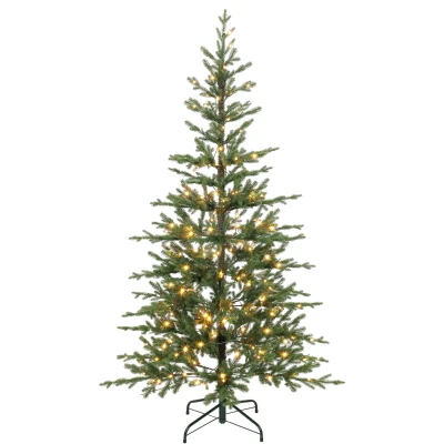 HOMCOM 7ft Prelit Sparse Christmas Tree with Downswept Hinges Warm White LED Lights, Green