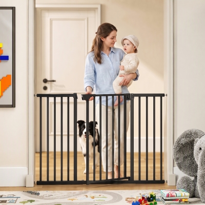 PawHut Baby Gate, Pet Gate with 3 Extensions, Auto-Close, Two-Way Open, Pressure Mounted, 36"H, Black