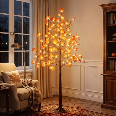 HOMCOM 6FT Artificial Lighted Maple Tree with 96 LED Lights, Daily Timer, Fall Decoration with Bendable Branches