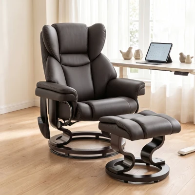 HOMCOM Massage Recliner Chair with Footrest, Swivel, Faux Leather, Brown