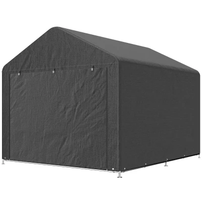 Outsunny 6.6' x 7.8' Portable Shed, Waterproof Bike Tent with Roll-up Zipper Door and Galvanised Steel Frame, Dark Grey