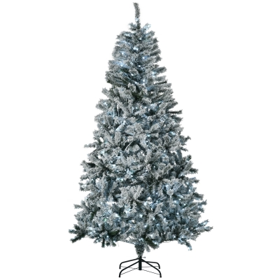 HOMCOM 7.5' Prelit Flocked Christmas Tree, Cold White LED