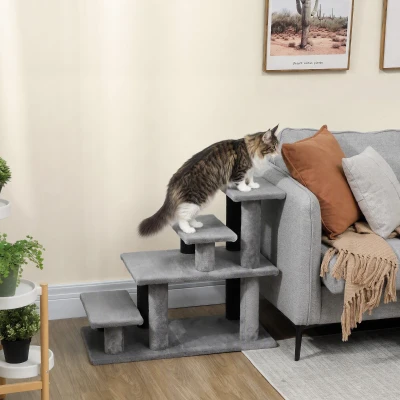PawHut Pet Stairs, 2/3/4-Step Cat Steps for Bed & Sofa, Gray