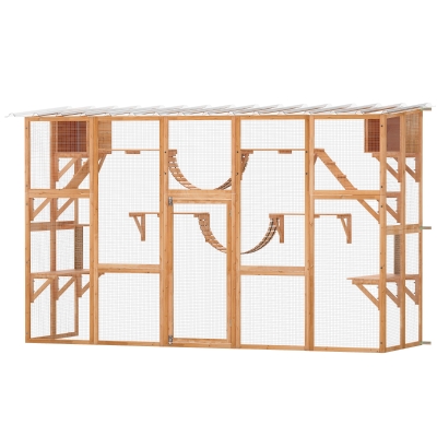 PawHut Catio Cat Window Box Enclosure with Shelves & Bridges, Orange