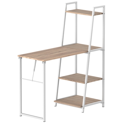 HOMCOM Computer Desk with Storage Sheves and Foldable Tabletop, Writing Desk for Home Office and Study, White, Natural