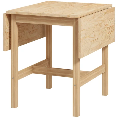 HOMCOM Solid Wood Kitchen Table, Farmhouse Drop Leaf Tables for Small Spaces, Folding Dining Table, Nature Wood