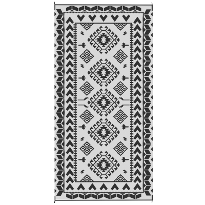 Outdoor Rug 215.7" x 107.9" x 0.12" Black and White Rhombus Patchwork