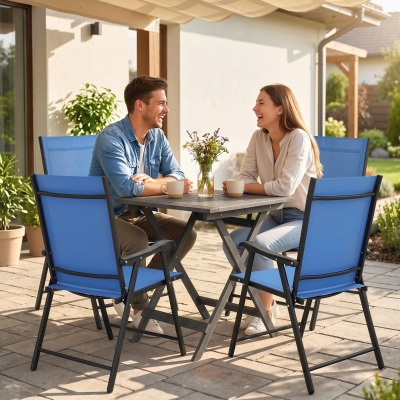 Outsunny Folding Patio Chairs Set of 4, High Back Outdoor Dining Chairs with Breathable Mesh Seat for Lawn, Deck, Blue